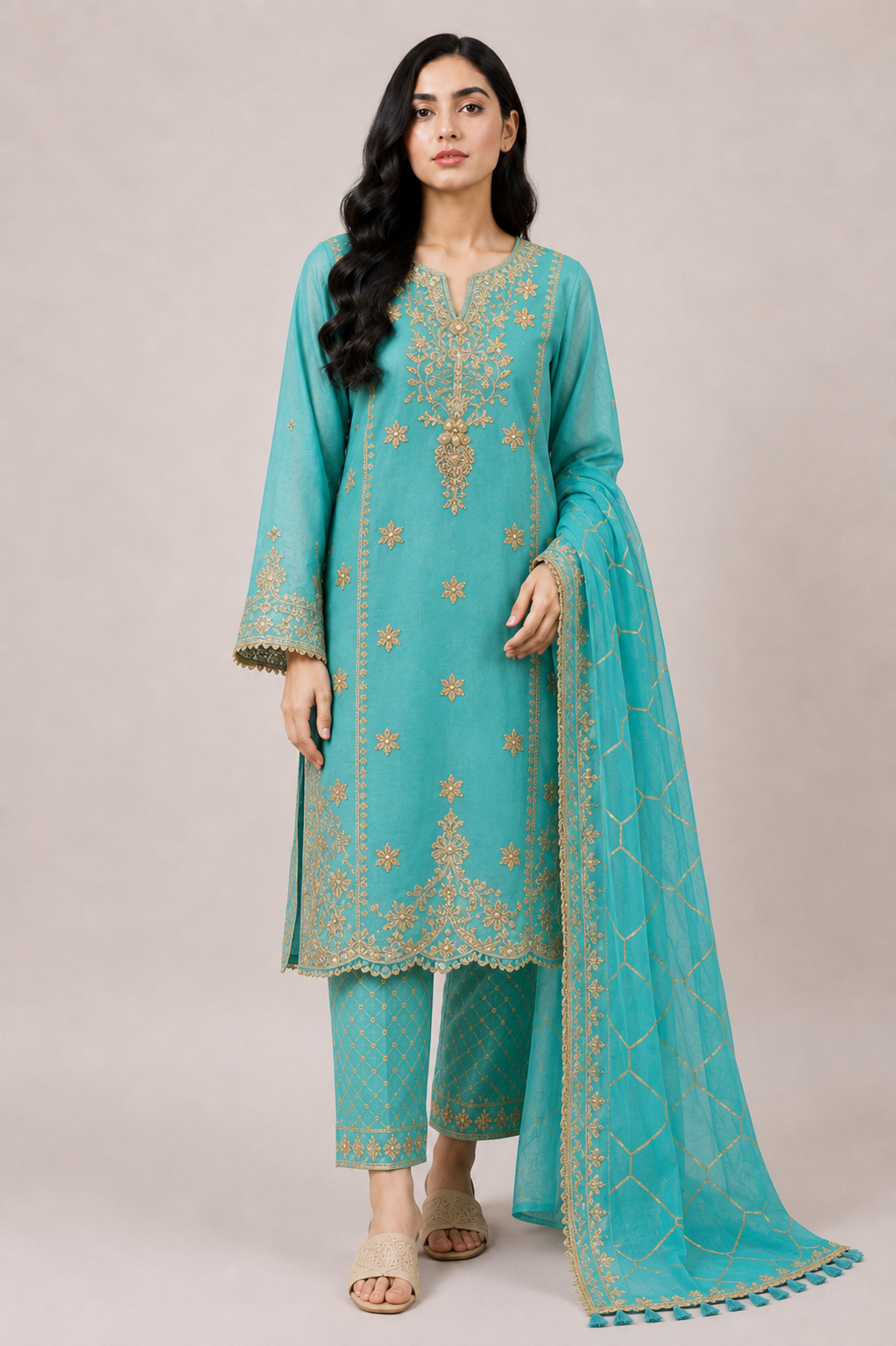 RowSilk 3pc Suit Shawl Dupatta Embroidery